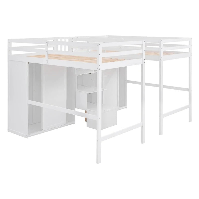 Lits mezzanine doubles jumeaux avec armoires et escalier