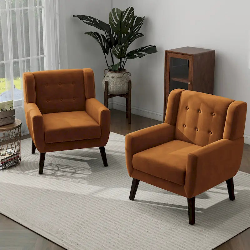 Set van 2 fluwelen fauteuils met armleuningen voor de woonkamer