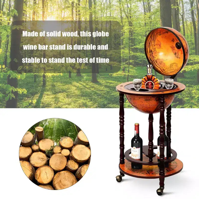 Costway 17.5 Weinbarständer aus Holz in Globusform, italienisches Flaschenregal im Stil des 16. Jahrhunderts