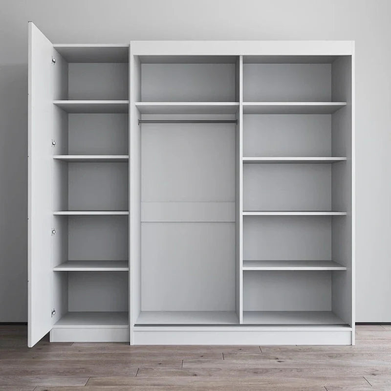 Armoire à 2 portes avec miroir et façade en verre, pour 2 personnes (gris / noir / blanc)