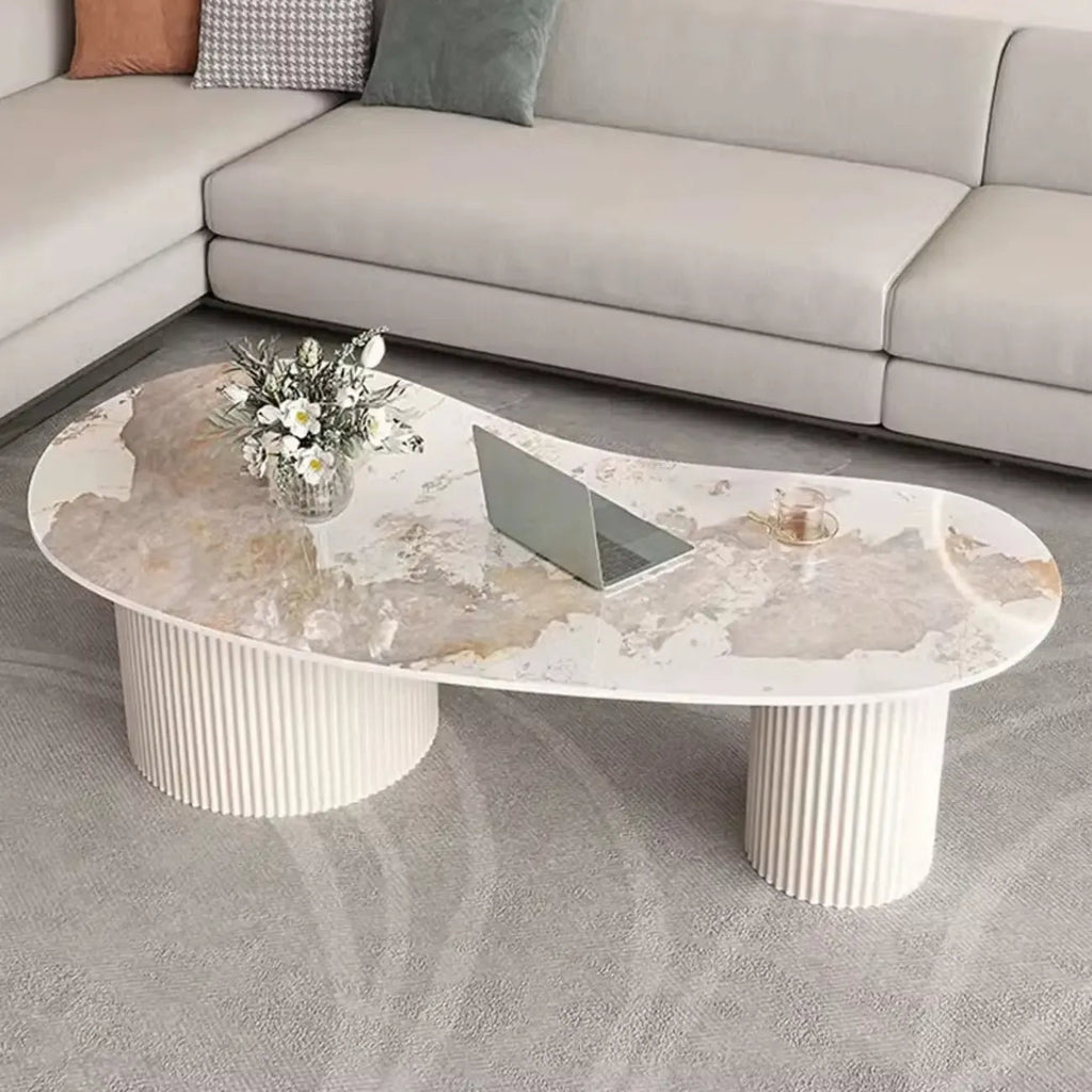 Minimalistische standaard witte ovale salontafel met 2 laden