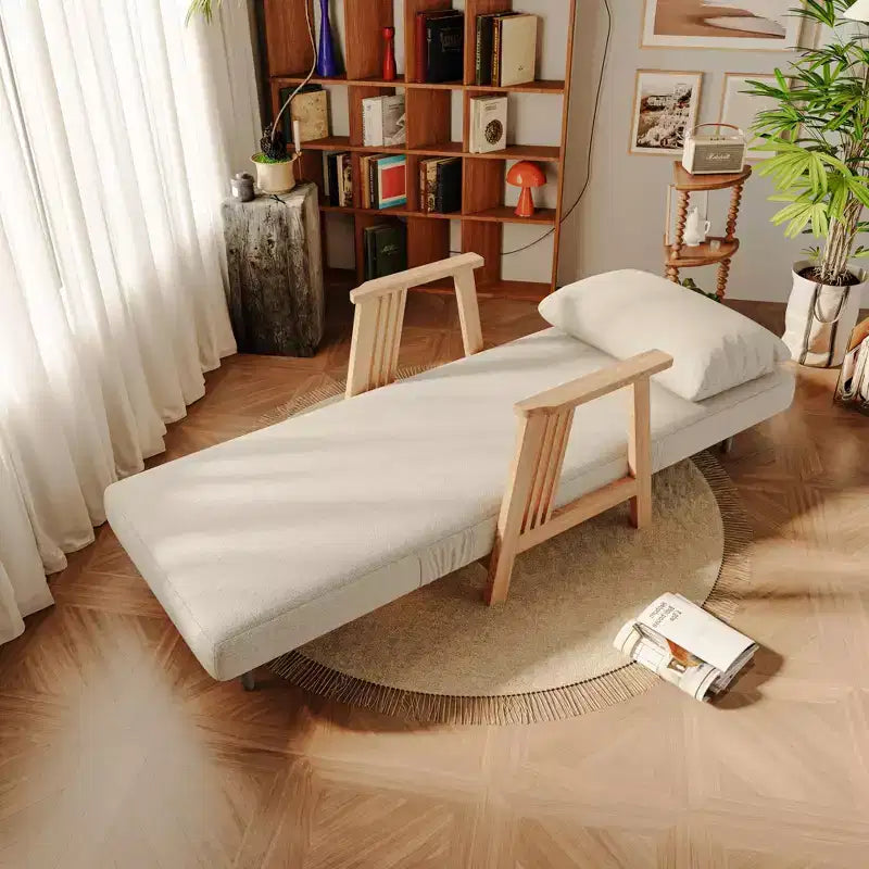ATJafurn wandelbarer Polstersessel aus Stoff, Akzentsessel-Futonstuhl mit Massivholzrahmen, Schlaf-Chaiselongue für Schlafzimmer und Wohnzimmer, Beige