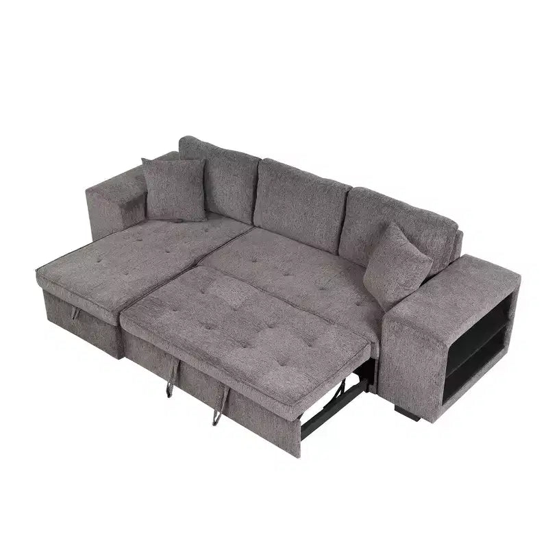 Divano componibile letto reversibile a L da 104.5 con chaise longue contenitore e 2 sgabelli - Divano letto trasformabile a 3 posti per il soggiorno