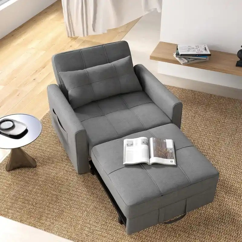 3-in-1-Ausziehbarer Schlafsessel mit Schlaffunktion, umwandelbares, verstellbares und faltbares Polstersofa