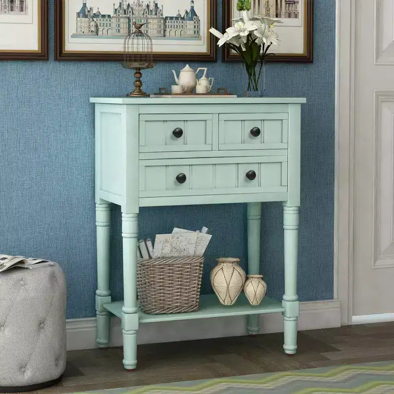 Console étroite de 23.7in avec 3 tiroirs et une étagère, table de canapé pour petit espace, entrée ou salon