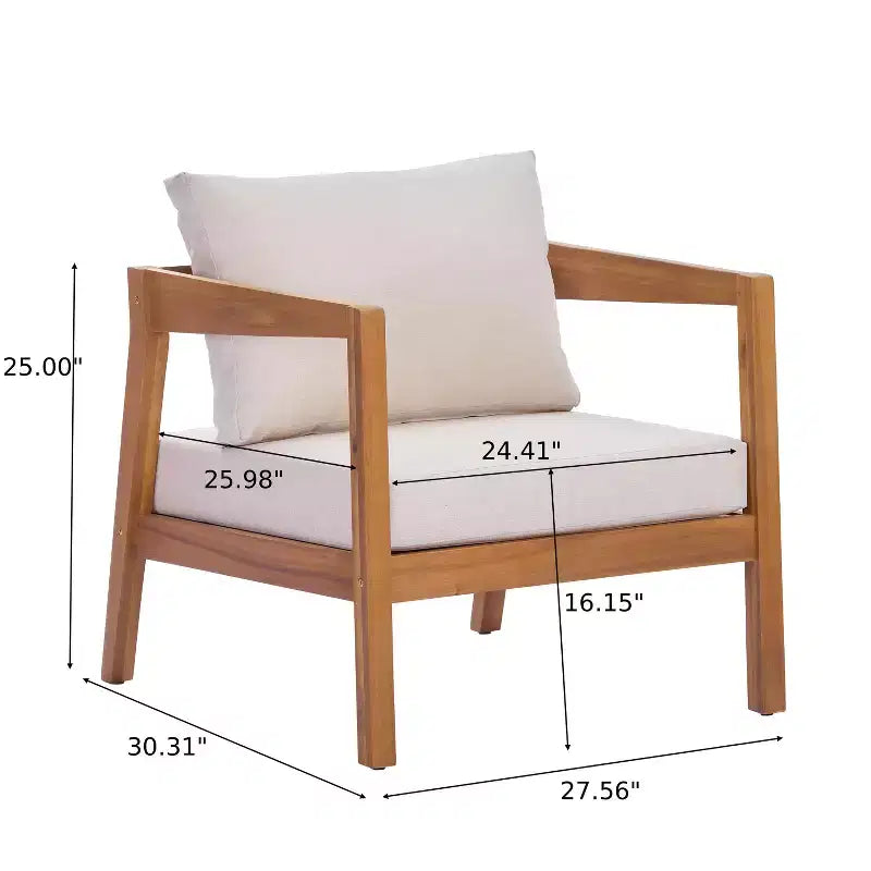 Ensemble de salon de jardin 4/5 pièces en bois d’acacia ModernLuxe, salon d’extérieur avec table basse pour porche/jardin/balcon
