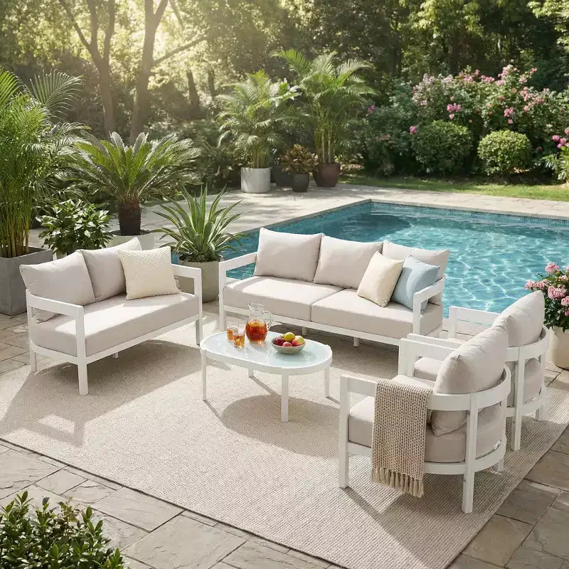 Christopher Knight Home Althea 5-teiliges modernes Outdoor-Loungeset aus gebogenem Aluminium mit Couchtisch aus Glas