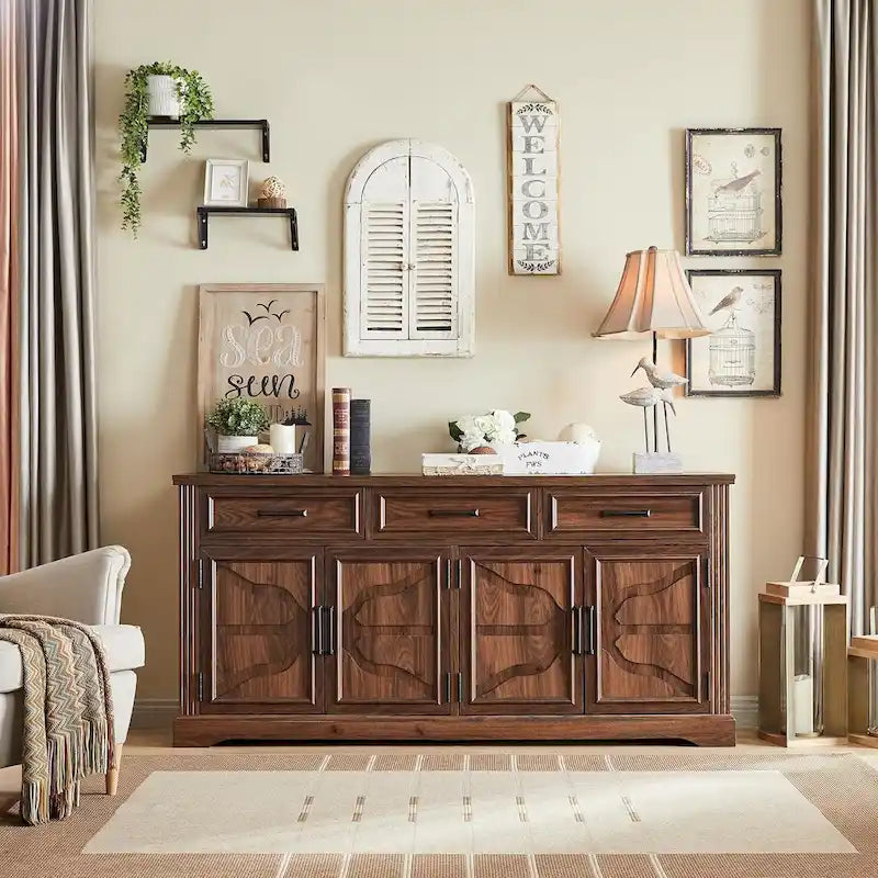 Credenza a buffet in stile rustico, mobile per angolo caffè o bar per vini per sala da pranzo - N/A