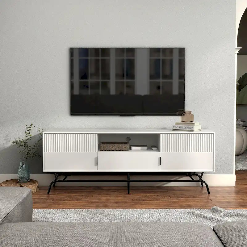 DH BASIC moderner Medien-Schrank mit 3 Schubladen und TV-Ständer, 60 Zoll, mit Kabeldurchführung von Denhour