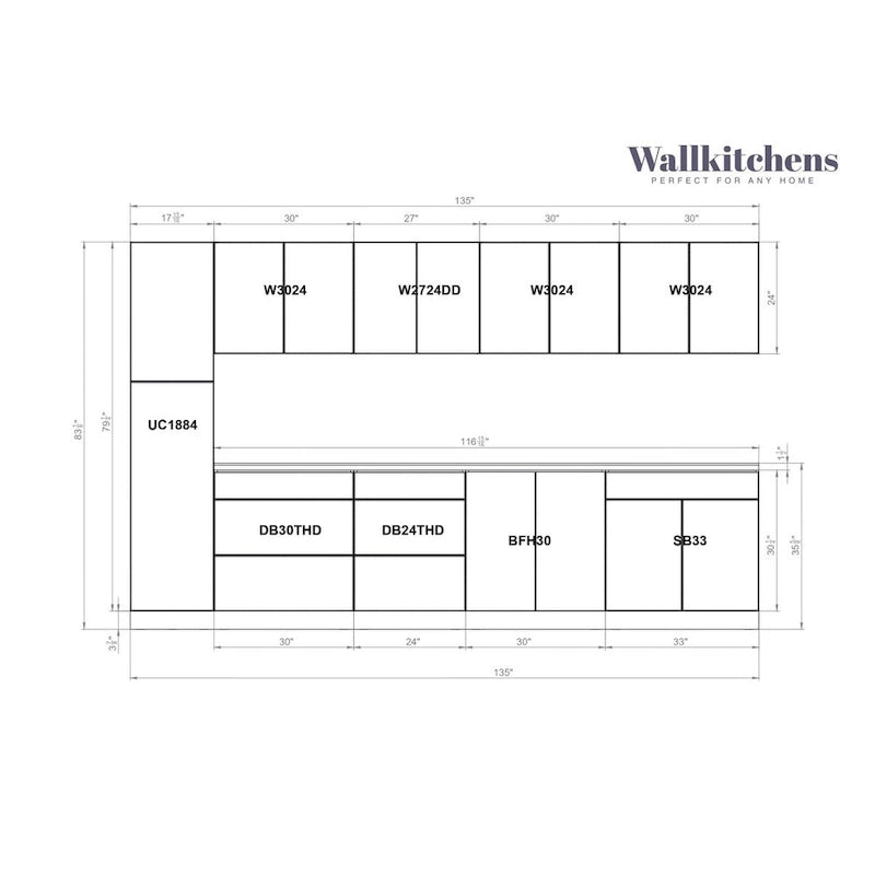 Collezione cucina elegante, base nera, misura 11Ft di larghezza - 135x24