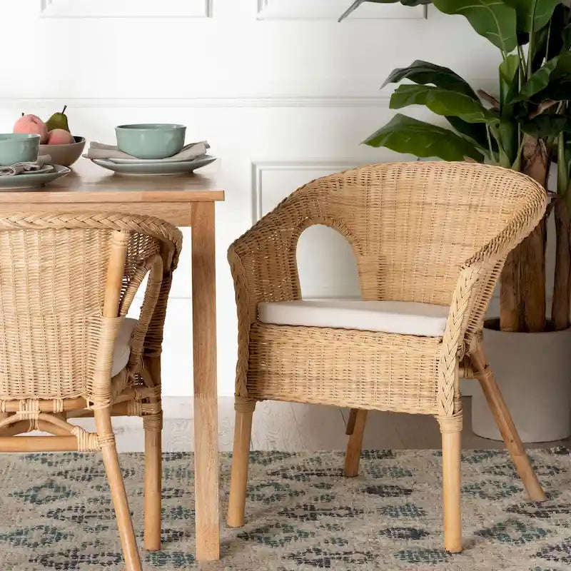 Sedia da pranzo Abbey in rattan naturale, stile boho moderno