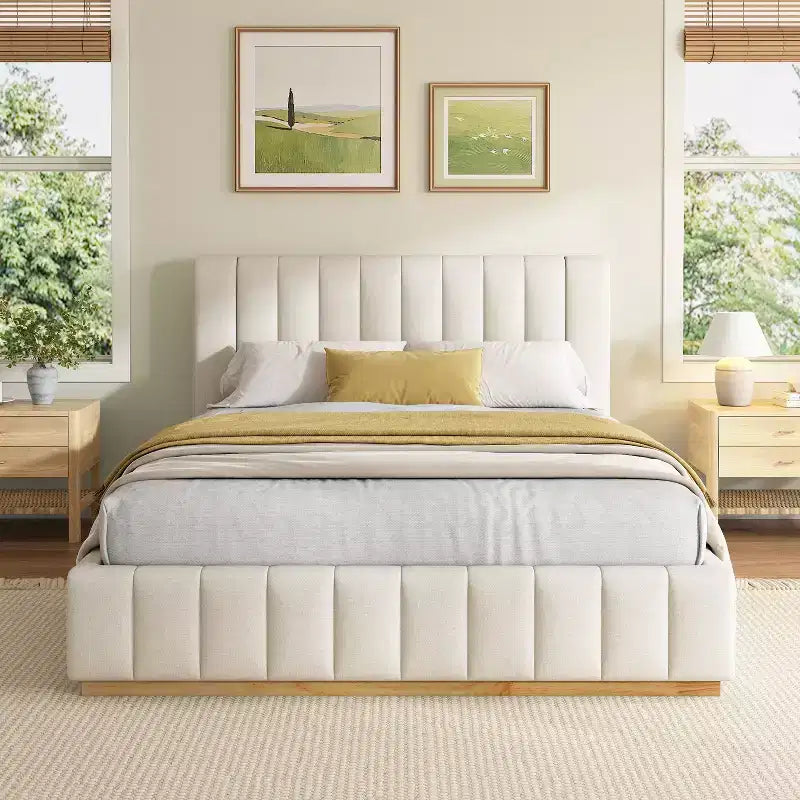 Christopher Knight Home Buchanan modernes Bett mit gestreiftem Stoffbezug und Kopfteil