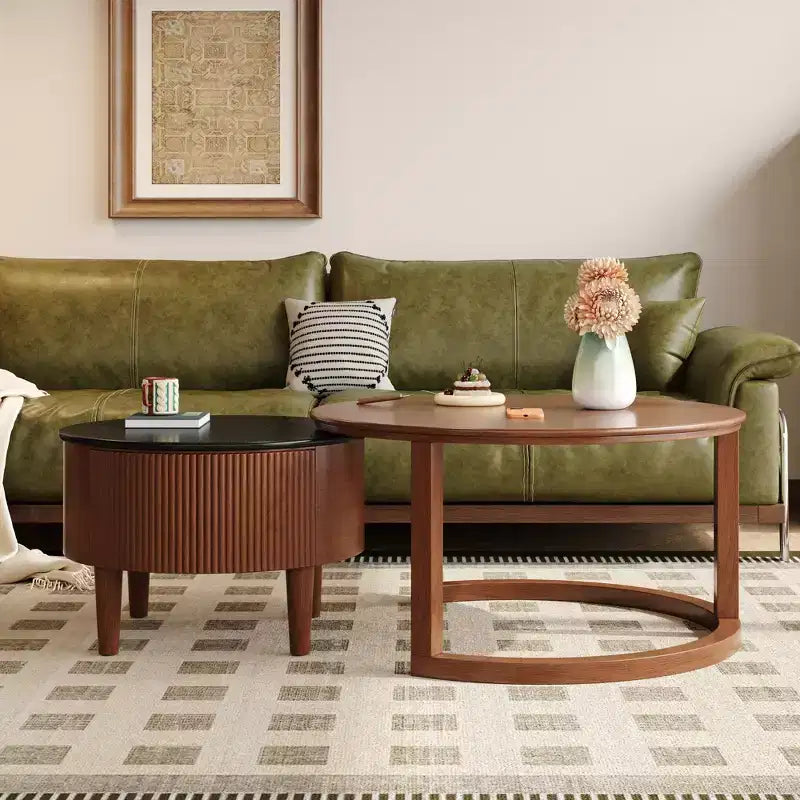 Moderner Satztisch-Couchtisch mit Schublade, runder Wohnzimmertisch mit Stauraum