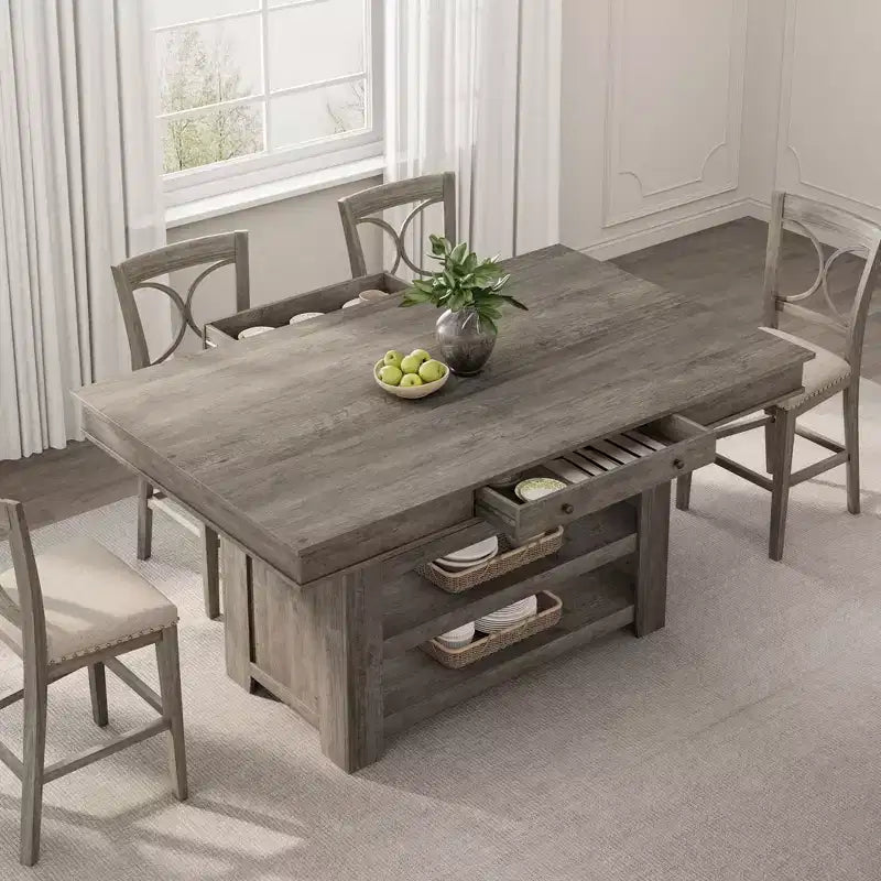 60-Zoll-Kücheninsel mit Stauraum, stationärer Küchentisch im Landhausstil mit 4 Ebenen und großer Arbeitsplatte für Küche, Esszimmer und Wohnzimmer