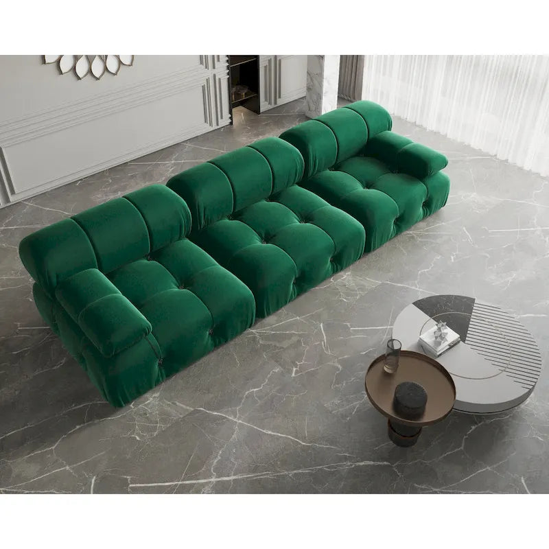 Modulares Samtsofa mit 3 Sitzplätzen, beidseitig montierbar