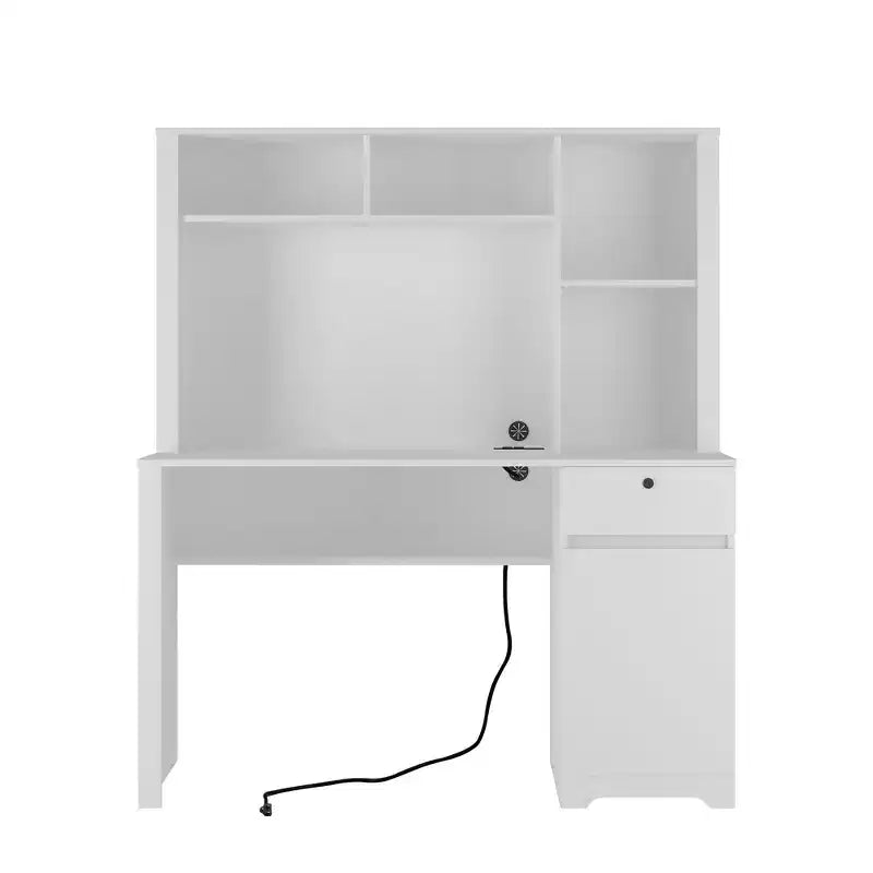 Bureau d'ordinateur moderne de 51.18IN avec rehausseur et bibliothèque, bureau avec nombreux rangements, bureau d'écriture pour le travail et la lecture