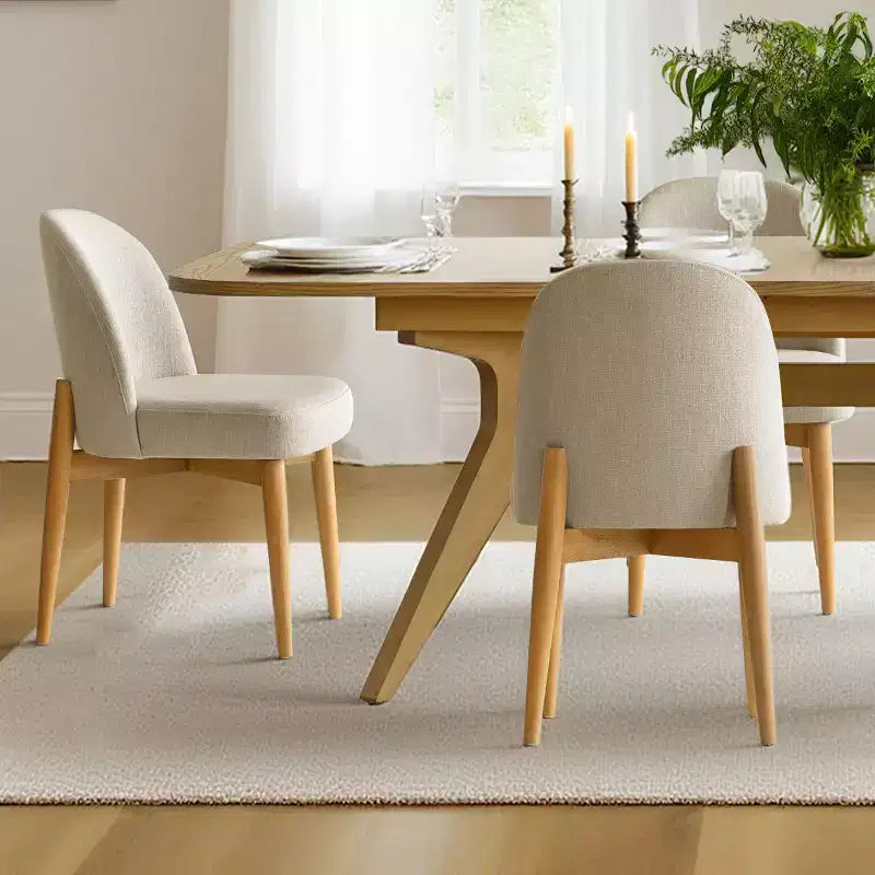 Eetkamerset met 7 delen, uitschuifbare tafel van 78-96 met schraagonderstel en gestoffeerde stoelen met poten van massief hout-Panipeachy