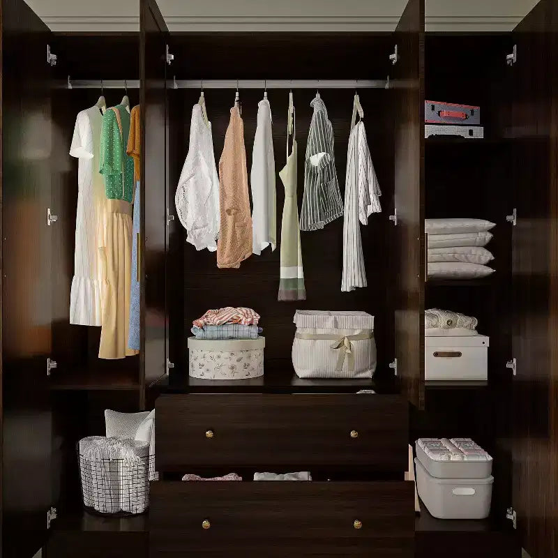 Hitow Kleiderschrank mit 2 großen Schubladen, mittigem Hängbereich und Spiegel, minimalistischer Stil