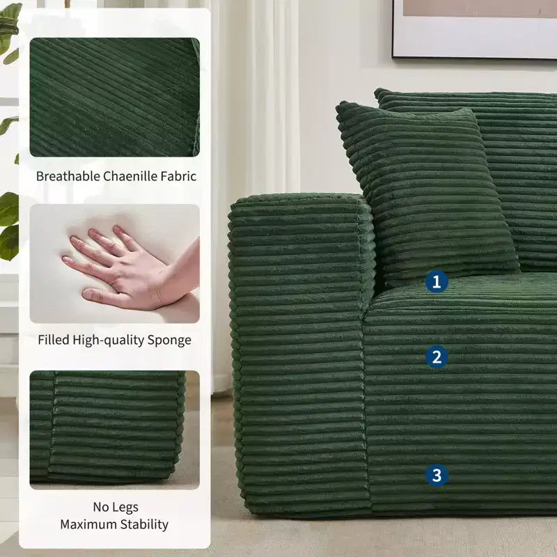 108 Modernes 3-Sitzer-Sofa, gepolstertes Sofa in L-Form mit Kissen, Sofa mit tiefer Sitzfläche, keine Montage erforderlich