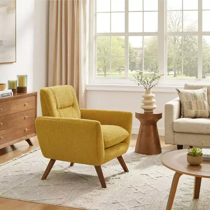 Fauteuil d'appoint confortable en flanelle jacquard Art Leon avec pieds en bois