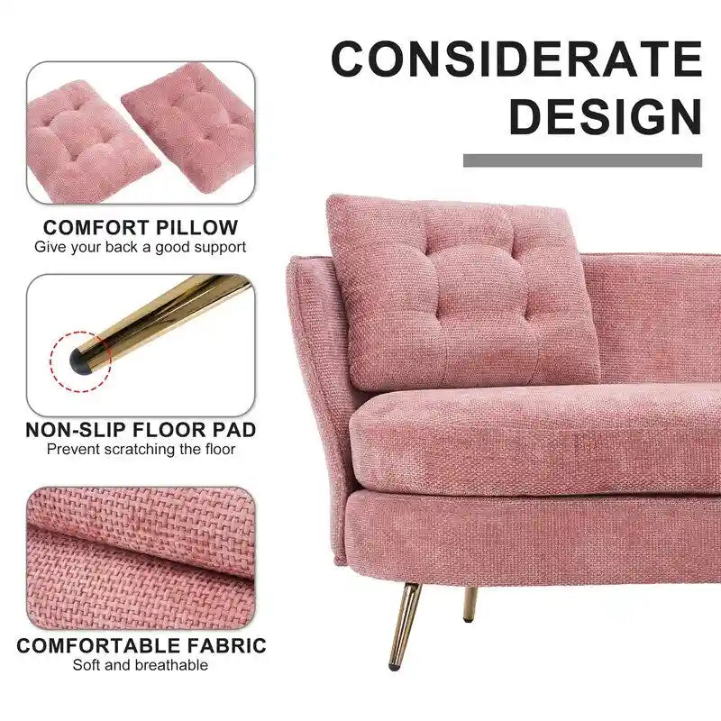 Gepolstertes Sofa mit goldfarbenen Metallbeinen, Club-Zweisitzer für Wohn- und Lesezimmer, Schlafzimmer, Apartment, kleine Räume und Wohnheime