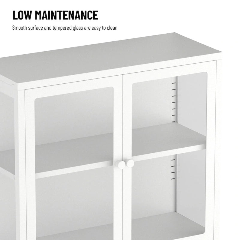 Sideboard aus kaltgewalztem Stahl mit vier Glastüren, verstellbaren Einlegeböden und Füßen
