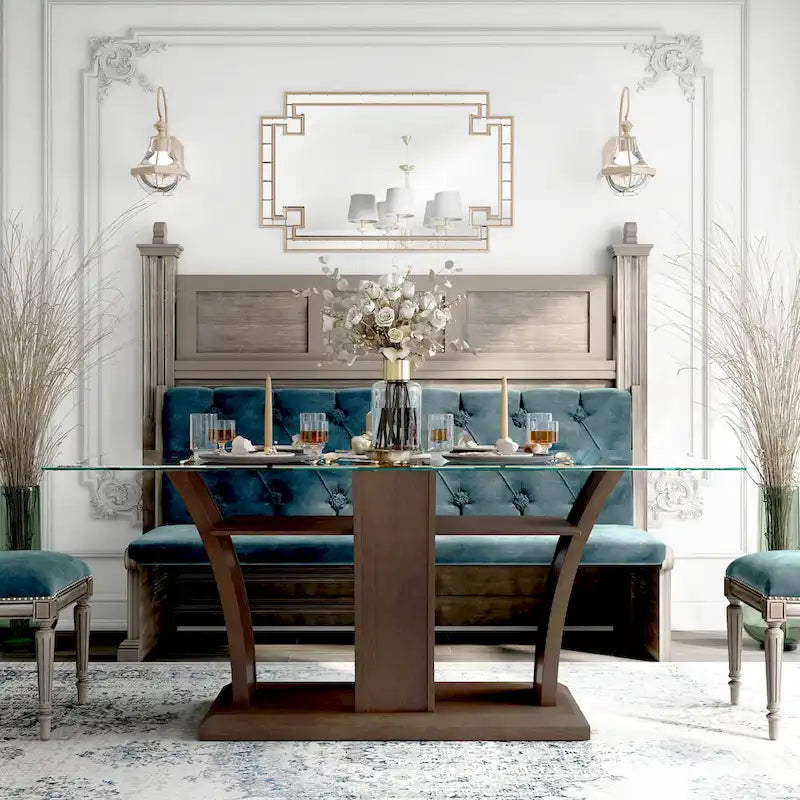 Ensemble de salle à manger Bind contemporain de 7 pièces en bois massif avec étagères ouvertes, par Furniture of America