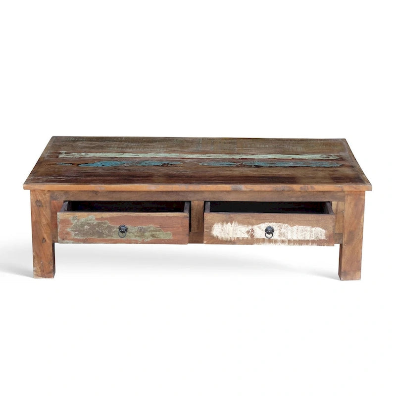 Handgemaakte salontafel van oud gerecycled hout (India)