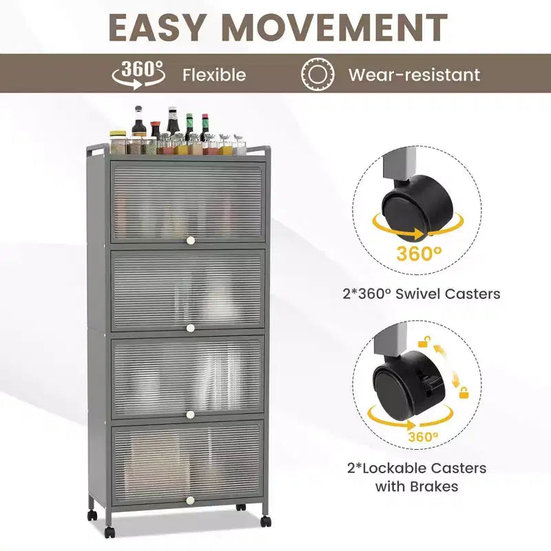 Étagère de cuisine Costway à 5 niveaux avec placard de rangement, support mobile pour micro-ondes et portes relevables, blanc/noir/gris/vert