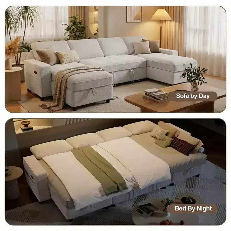 104-Zoll-U-förmiges Schlafsofa mit Stauraum, umwandelbar