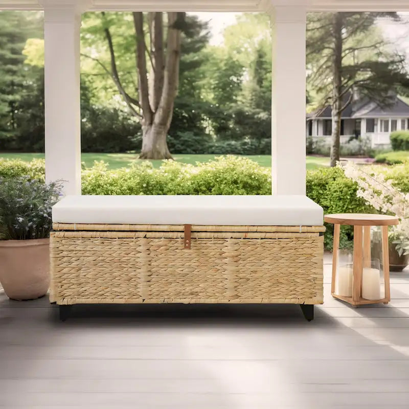 Aufbewahrungsbank aus Korbgeflecht mit Kissen für Schlafzimmer, Wohnzimmer oder Veranda - 18.5 H X 43.3 W X 18.5 D