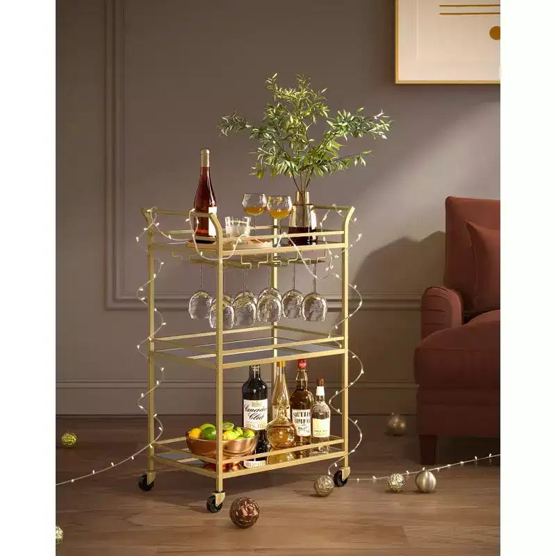 Desserte de bar pour la maison à 3 niveaux avec porte-bouteilles et porte-verres, 15 x 23.6 x 36.2 pouces