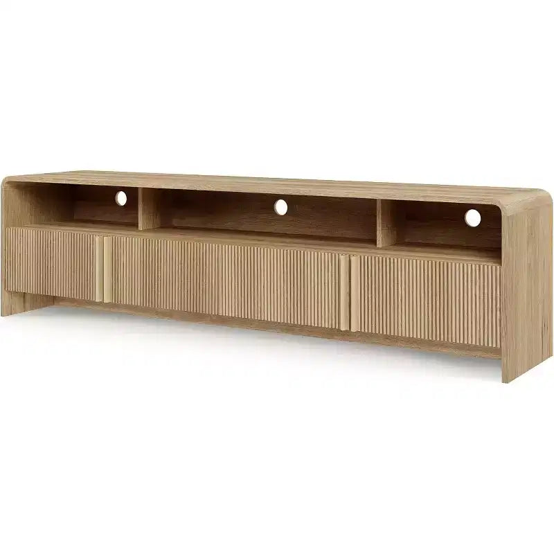 AMERLIFE Meuble TV moderne de 70 au design cannelé avec placards de rangement, pour téléviseurs jusqu'à 80, meuble de divertissement en bois, console multimédia pour le salon