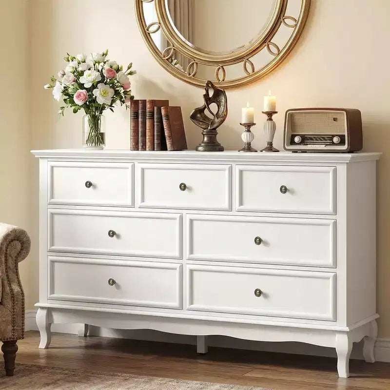 7 Drawer Dresser with Solid Wood Legs