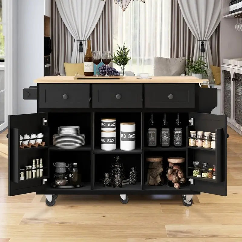 Îlot de cuisine portable à roulettes avec rangement