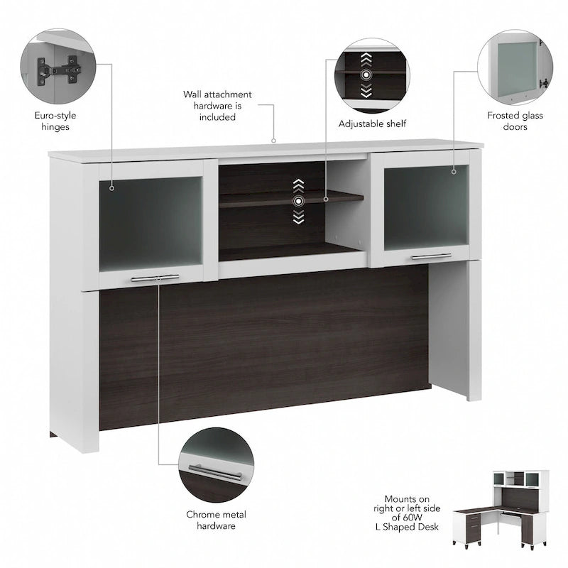 Bush Furniture Somerset 60W L-förmiger Schreibtisch mit Aufsatzregal