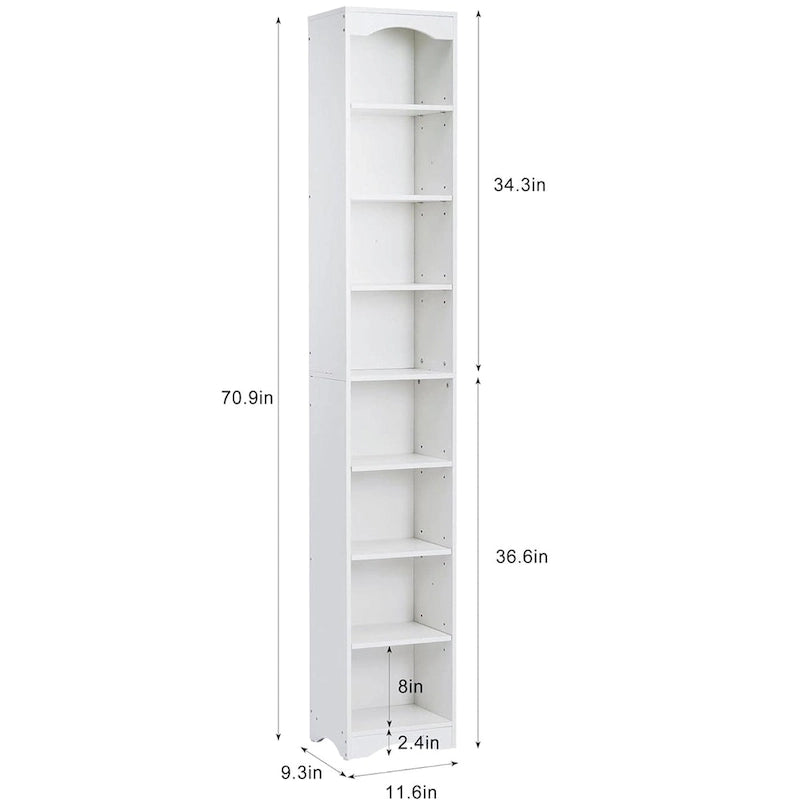 Armoire à linge étroite VECELO de 70.9 pouces de haut pour salle de bains, meuble de rangement autoportant en bois massif à 8 niveaux
