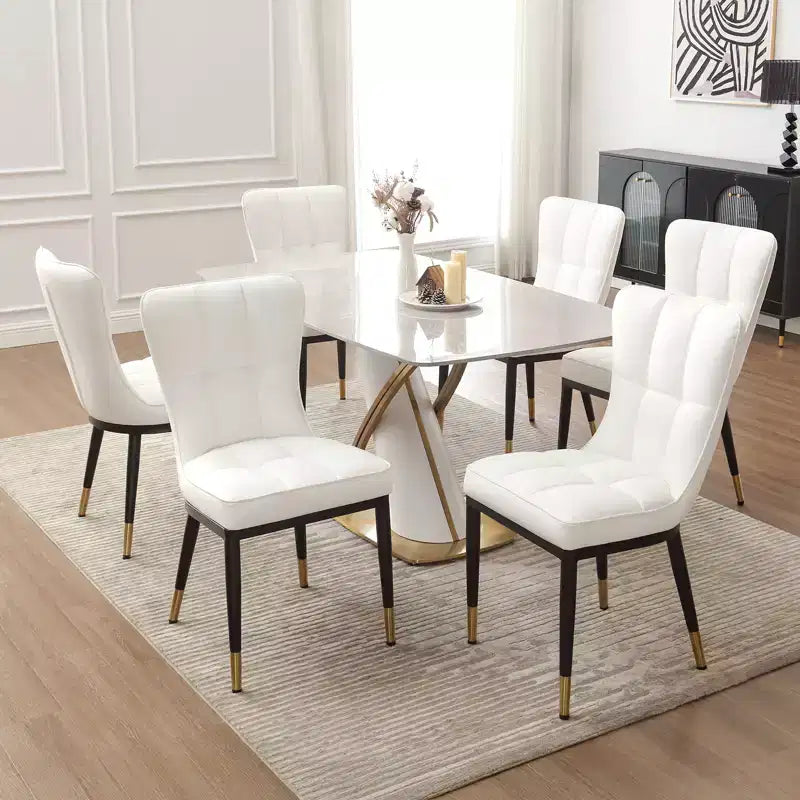 Bekrvio Esszimmerstühle, 6er-Set, moderne Sitzfläche aus Kunstleder mit Polsterung und hoher Rückenlehne, Metallbeine, armlose Küchenstühle für Wohn- und Esszimmer