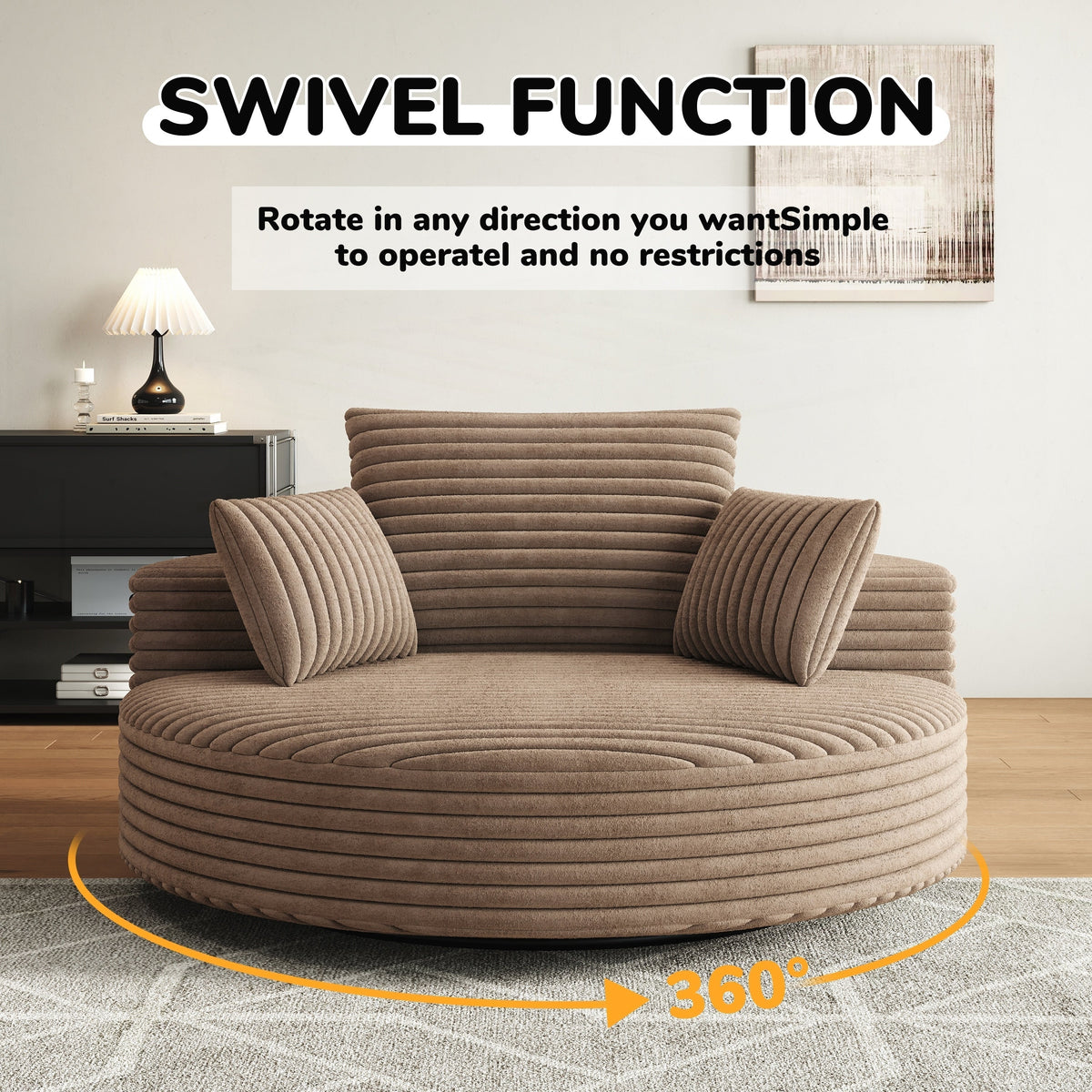 Einzelsessel mit Cord-Chenille-Bezug und Schaumstoffpolsterung, drehbar