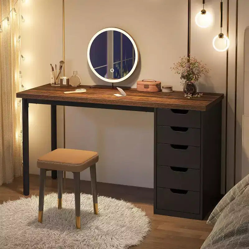 Bureau d’ordinateur Lantine avec 5 tiroirs, bureau moderne et sobre de 47 pouces pour le télétravail, les études et l’écriture, idéal pour les petits espaces