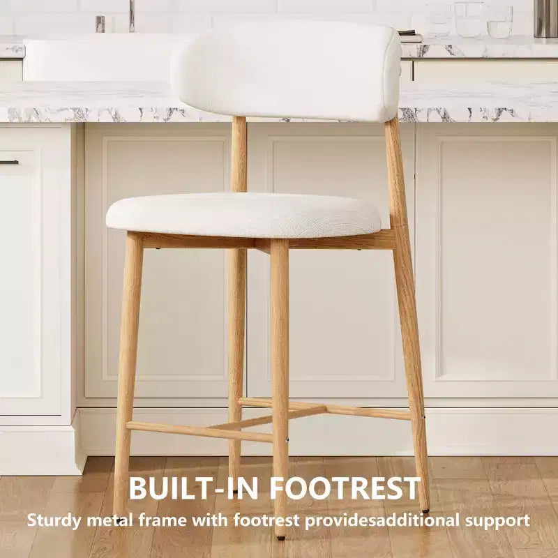 Tabouret de bar à hauteur de comptoir avec assise rembourrée et pieds en métal, chaise moderne de cuisine de 26.3
