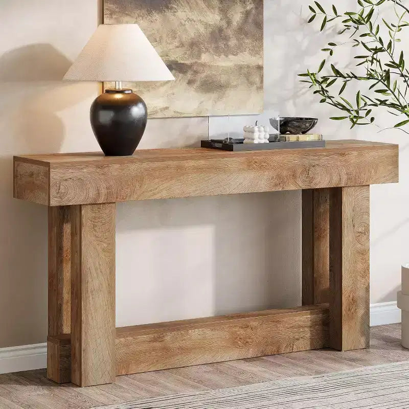 Houten consoletafel van 62.99 inch, smalle, lange boerderijtafel voor de hal met 2 niveaus