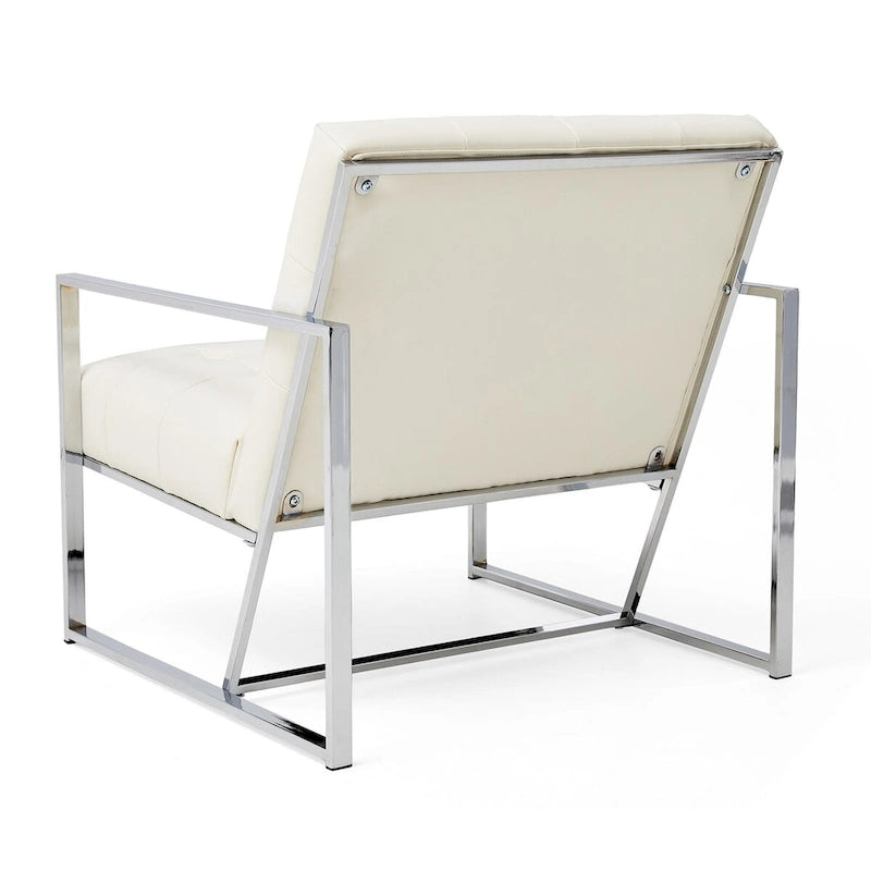 Fauteuil d’appoint Glitzhome crème de style mi-siècle moderne, revêtement en cuir PU capitonné et structure chromée, hauteur de 30.50