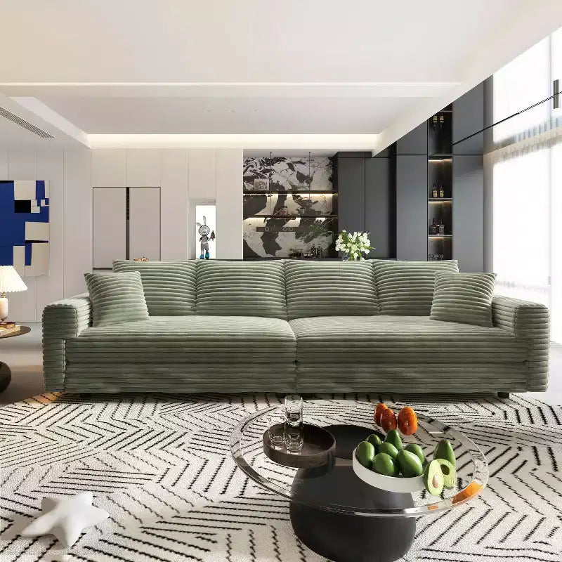 Canapé convertible 4 places en velours côtelé moelleux de 102.4 avec poufs - Vert