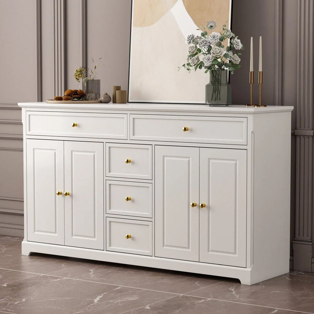 Buffet blanc à portes et tiroirs de 59.1, style moderne du milieu du siècle, laqué contemporain