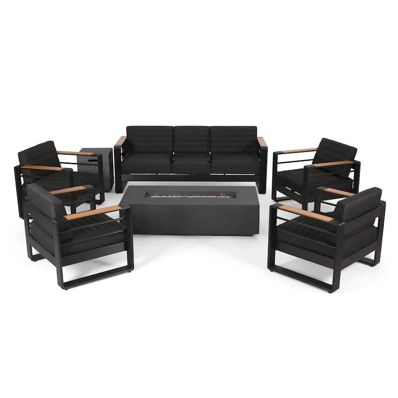 Giovanna Outdoor-Sitzgruppe aus Aluminium für 7 Personen mit Feuerstelle von Christopher Knight Home