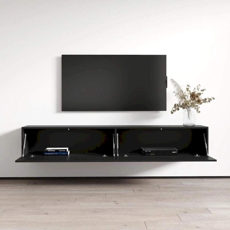 Meuble TV mural flottant Berno moderne et brillant de 71 pouces