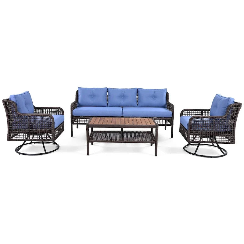 4-delige loungeset van rotan voor buiten met draaibare stoelen en salontafel