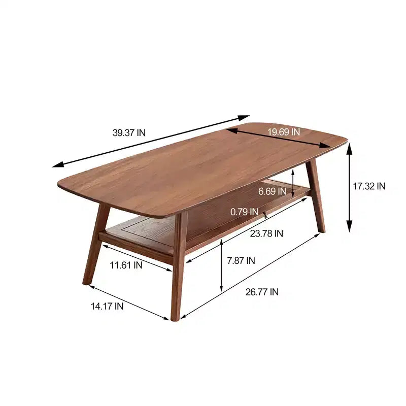GDFStudio Wright moderne rechthoekige salontafel van massief eikenhout met opbergplank