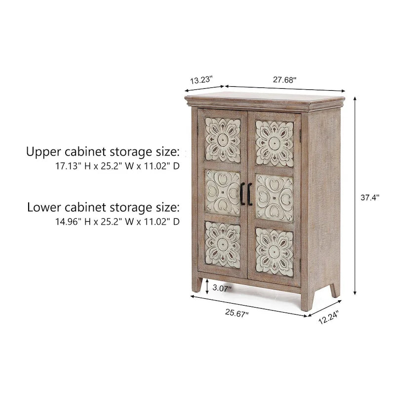 Landhaus-Stauschrank aus Holz, 37.4 hoch, mit 2 Türen - 37.4 H x 27.68 W x 13.23 D